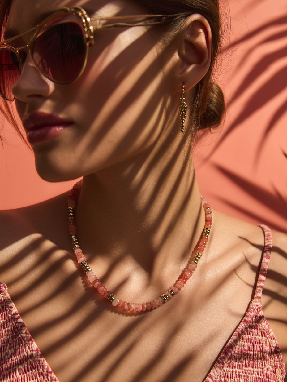 collier heishi pierre semi précieuse agate watermelon