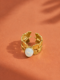 Bague FLORÉA — Pierre Naturelle & Feuillage Doré | Univers Végétal