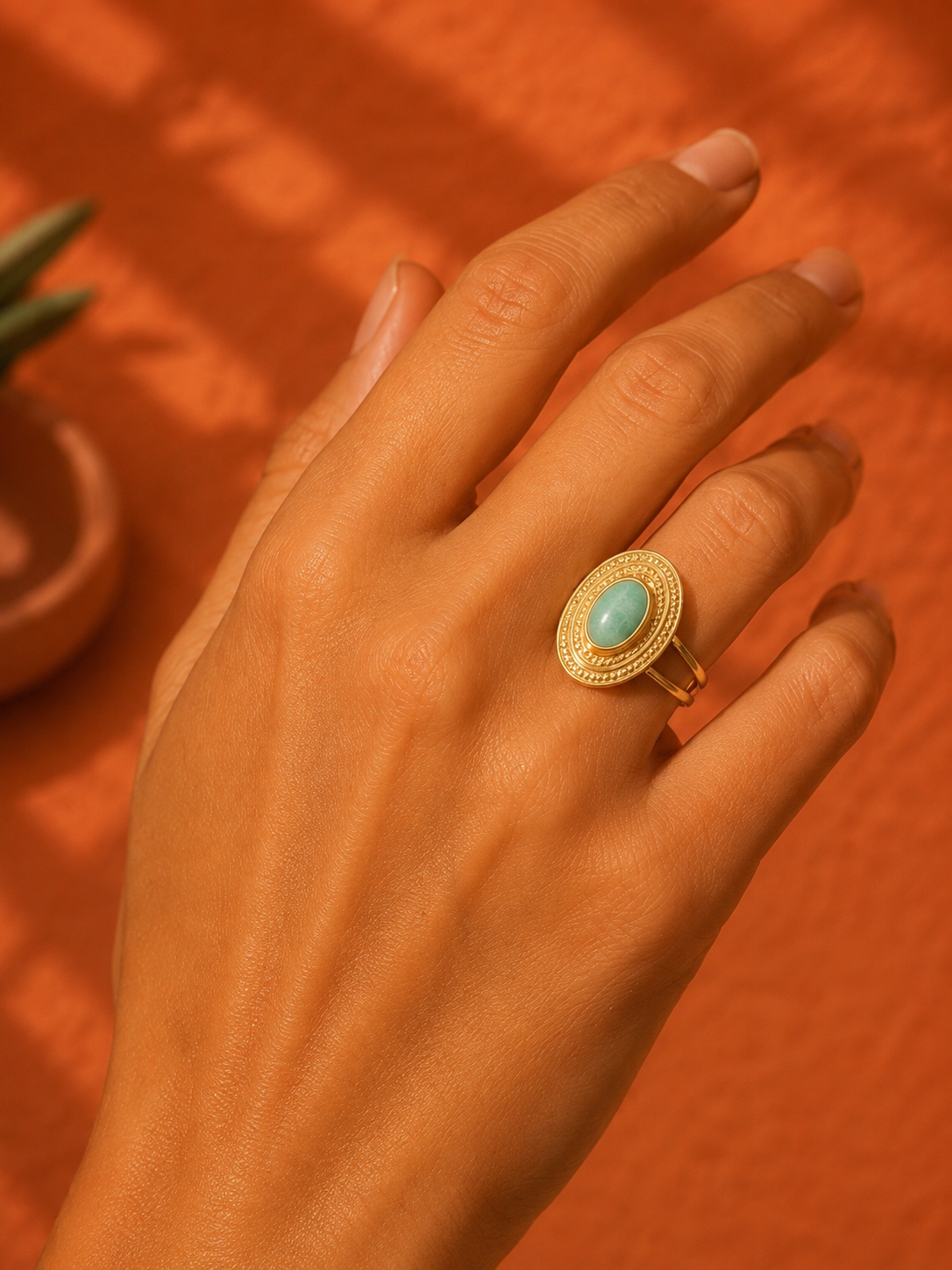 Bague PALMÉA — Amazonite & Or 24k | Univers Végétal