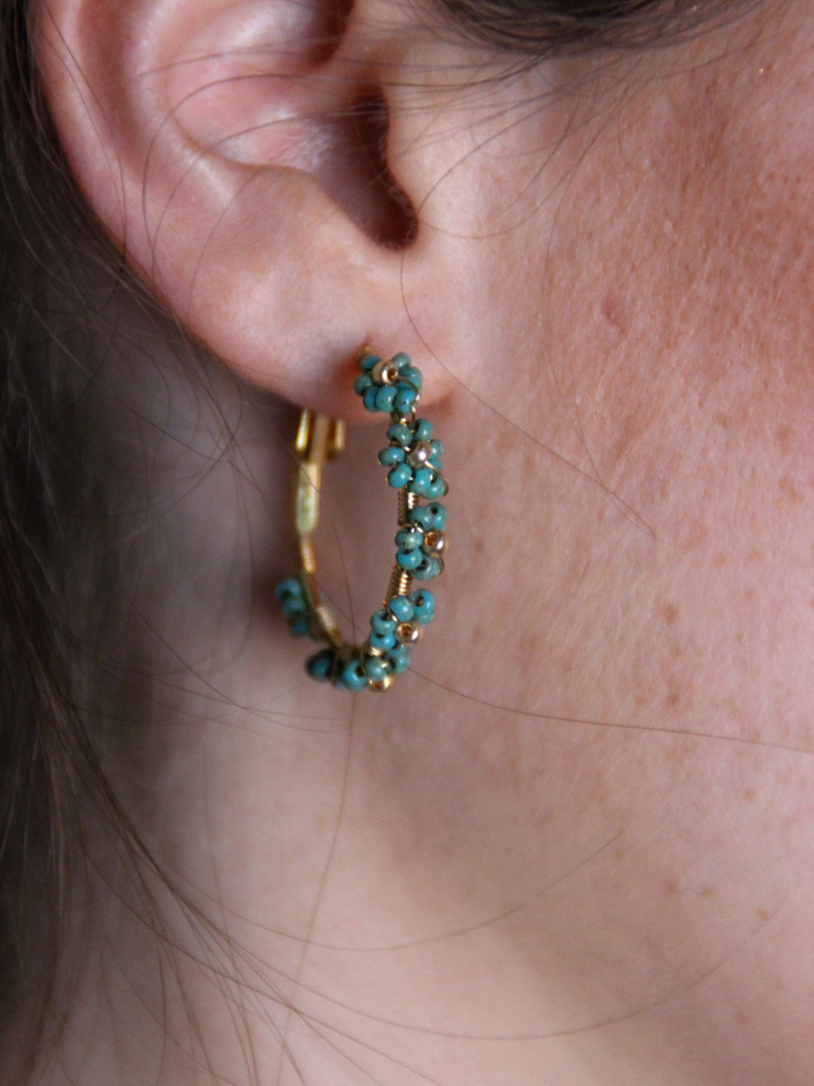 Parure Fait Main Collier Et Boucles D'Oreilles Miyuki Saphir - Perles Corail Et Cristal