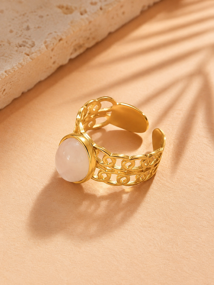 Bague ROSALIE — Quartz Rose & Or 24k | Univers Féminin