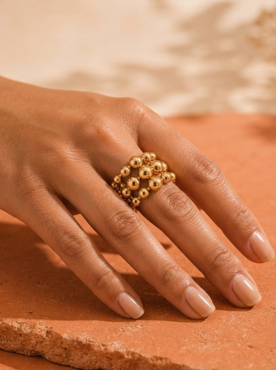 Bague HÉLIA — Billes Dorées Or 24k | Univers Solaire
