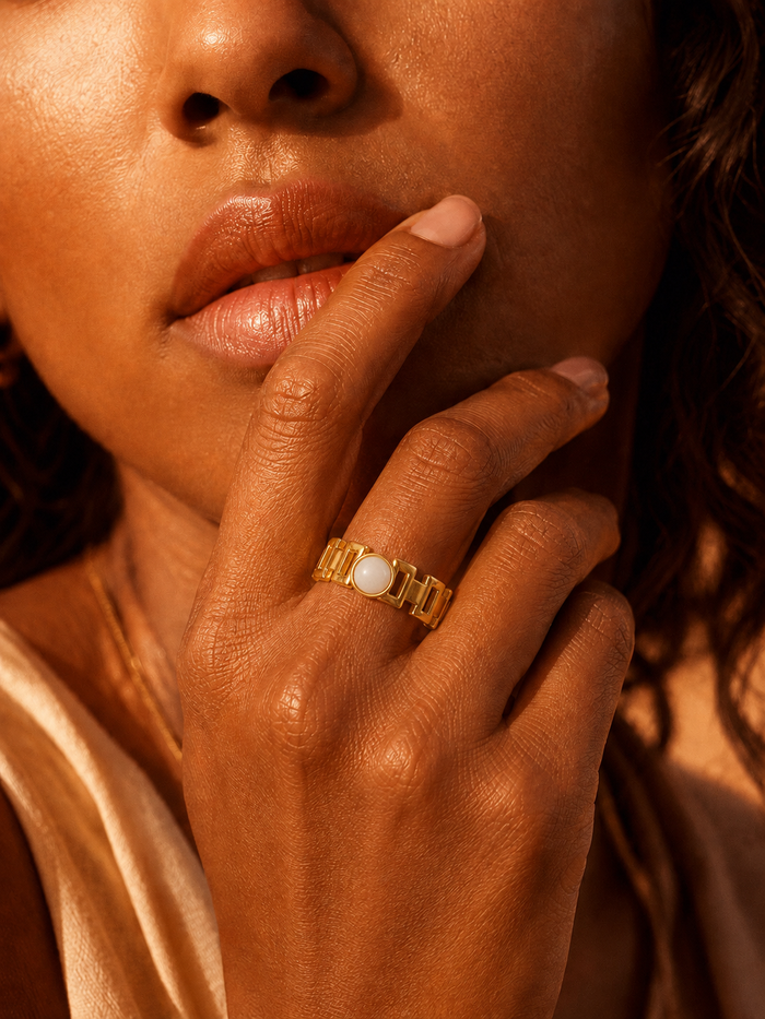 Bague LUTÈCE — Jade Blanc & Or 24k | Parisienne Chic
