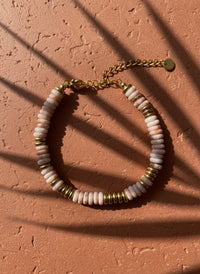 Bracelet ANTILLES - perles plates naturelles pierres semi précieuses