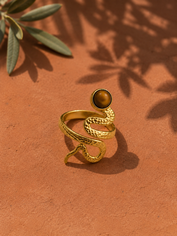 Bague TERRA — Œil de Tigre & Or 24k | Univers Terre