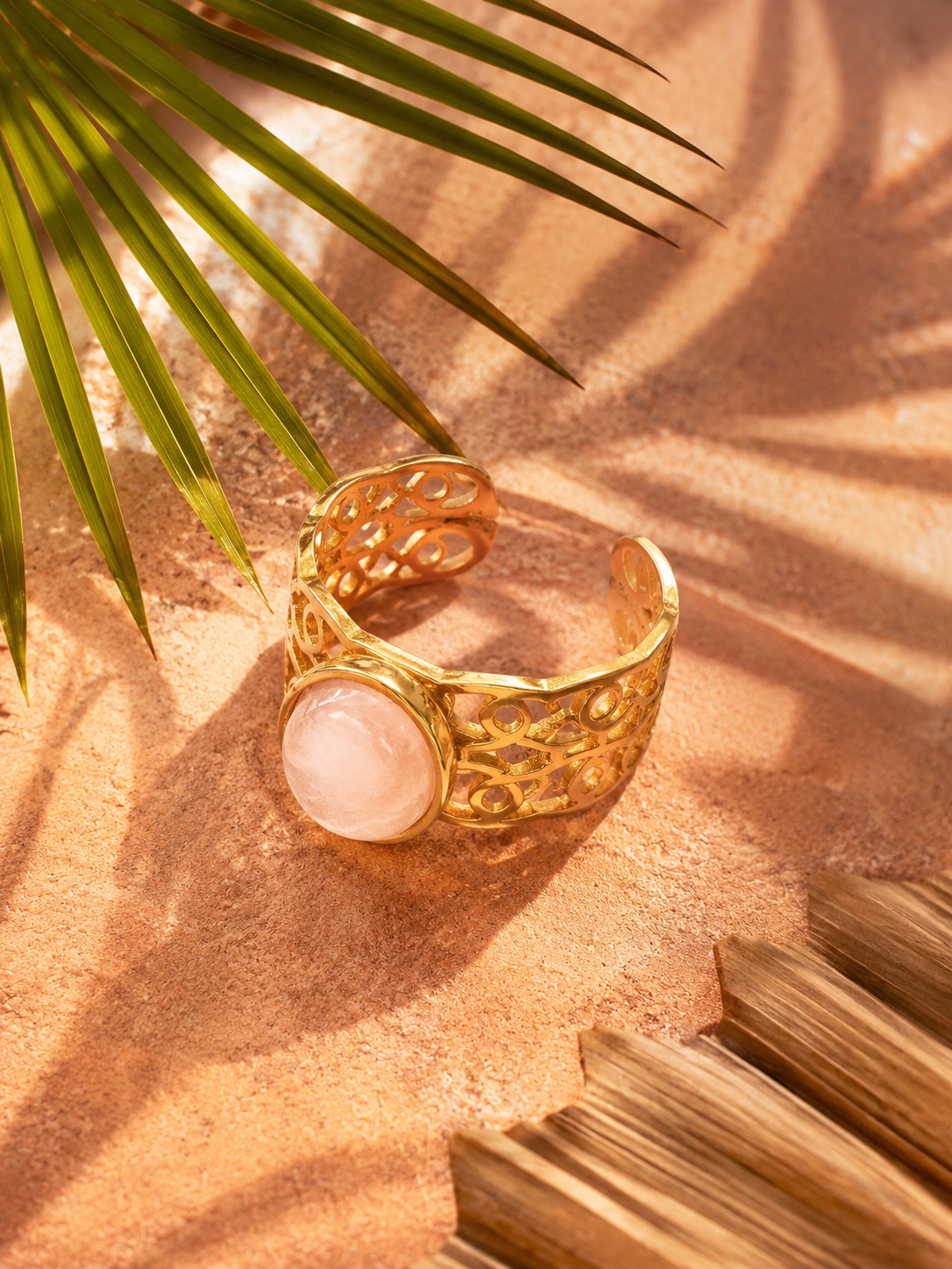 Bague ROSALIE — Quartz Rose & Or 24k | Univers Féminin
