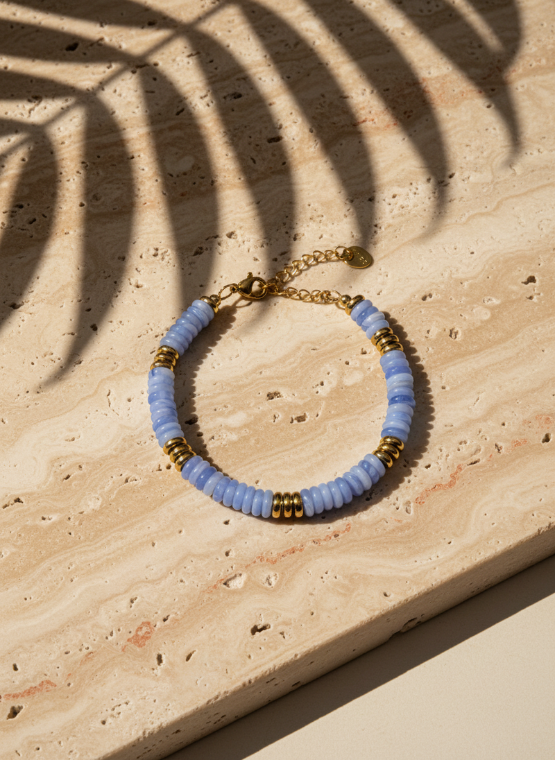 Bracelet ANTILLES - perles plates naturelles pierres semi précieuses