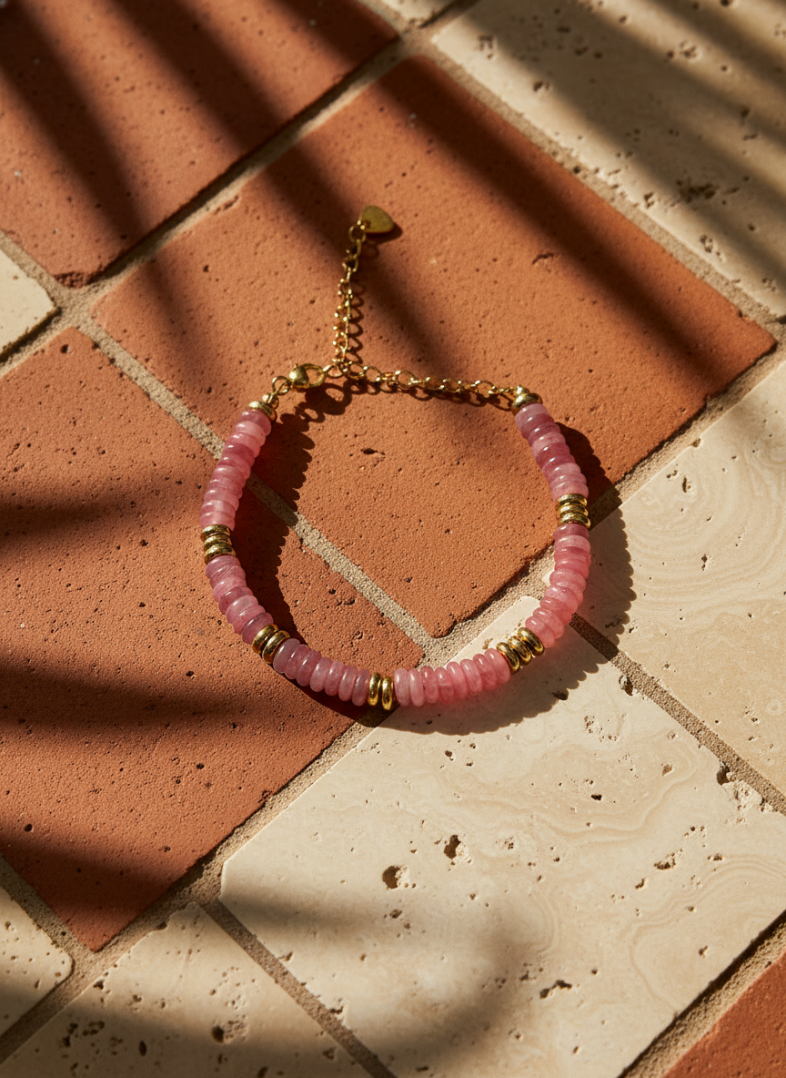 Bracelet ANTILLES - perles plates naturelles pierres semi précieuses