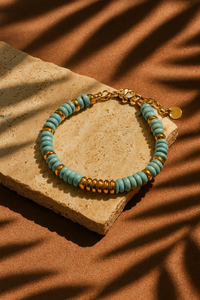 Bracelet ANTILLES - perles plates naturelles pierres semi précieuses