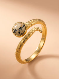 Bague OPHÉA — Serpent & Jaspe Dalmatien Or 24k | Univers Terre