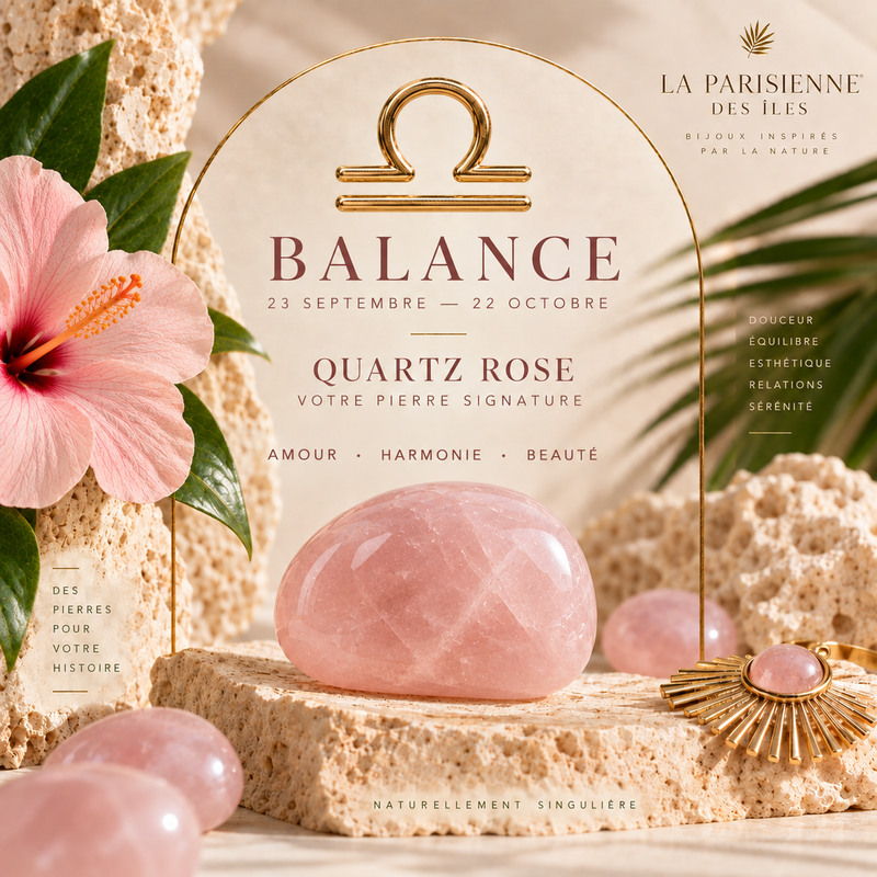 bijoux bohème astro balance quartz rose