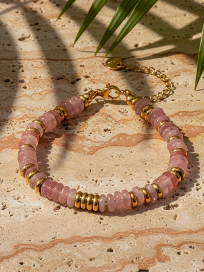 Bracelet femme pierre quartz cerise