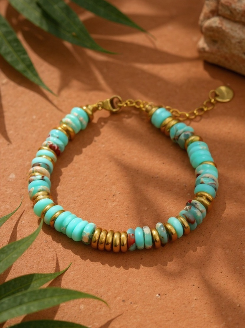 Bracelet Avec Perles En Pierres Multicolores - Bijou Occasion, Modèle 9-39/1