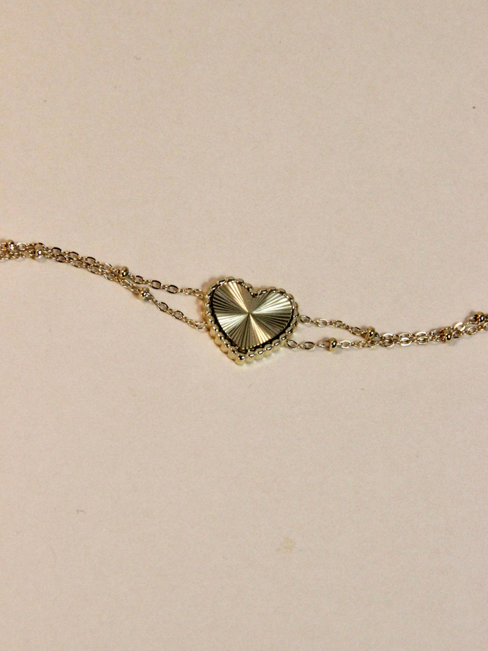 Bracelet corazon - double chaîne et médaillon coeur