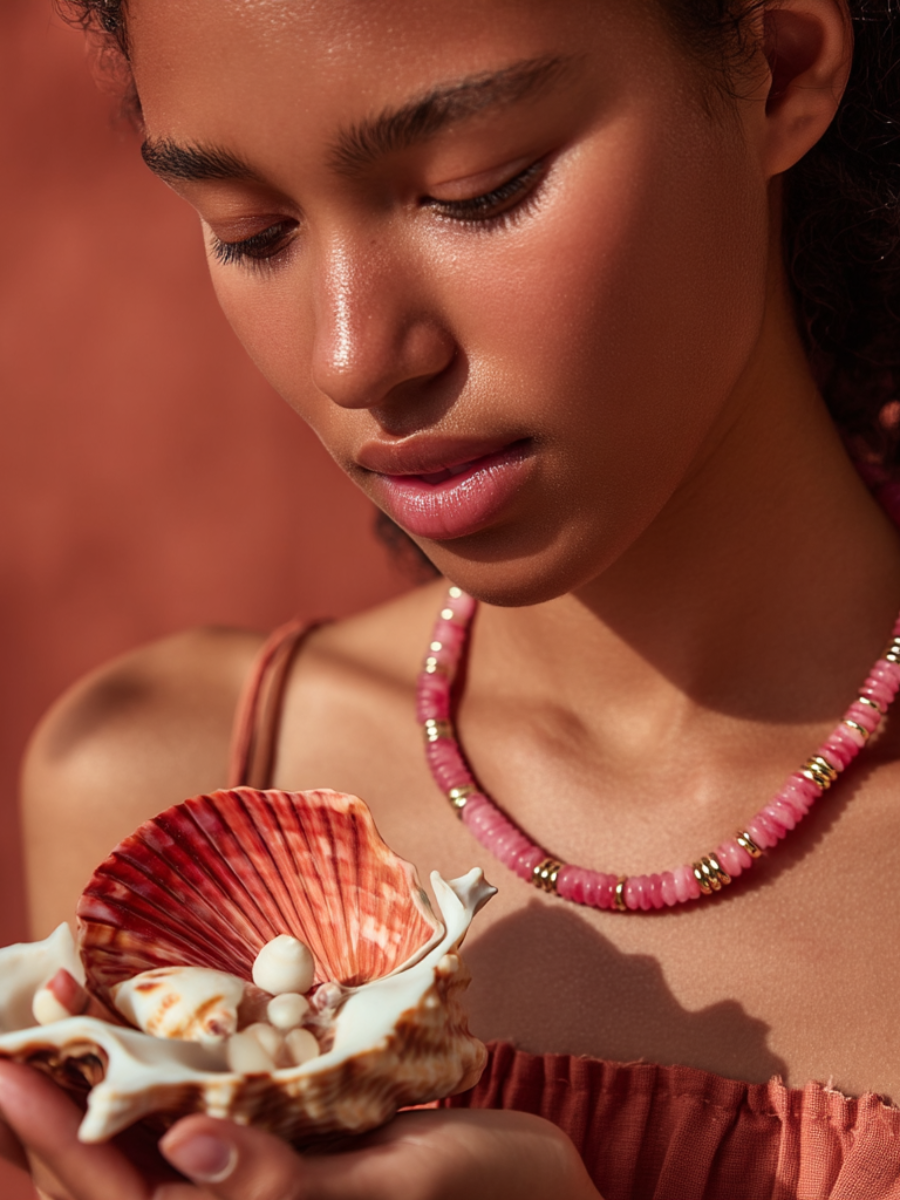 Collier ANTILLES - perles plates naturelles pierres semi précieuses