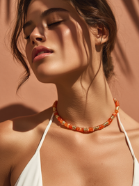 Collier ANTILLES - perles plates naturelles pierres semi précieuses