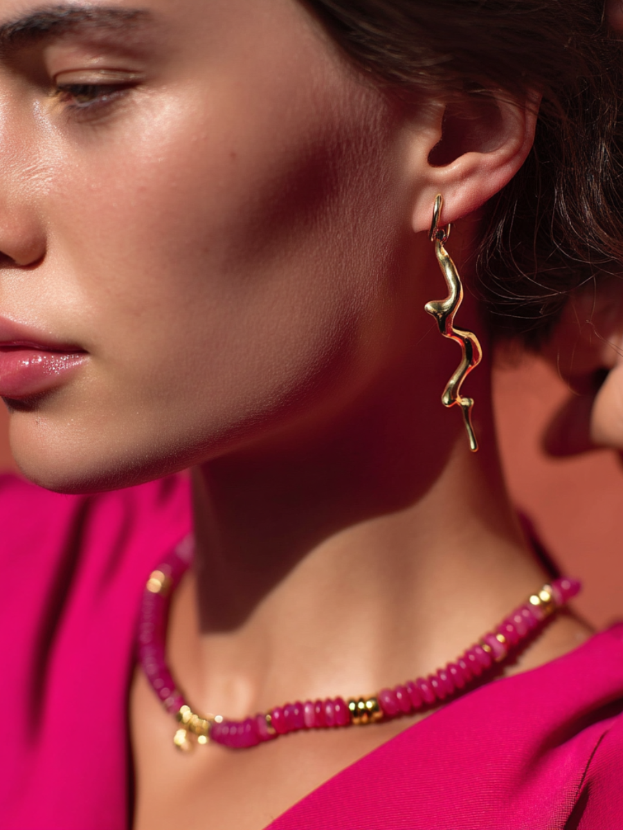 Collier ANTILLES - perles plates naturelles pierres semi précieuses