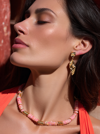 Collier ANTILLES - perles plates naturelles pierres semi précieuses