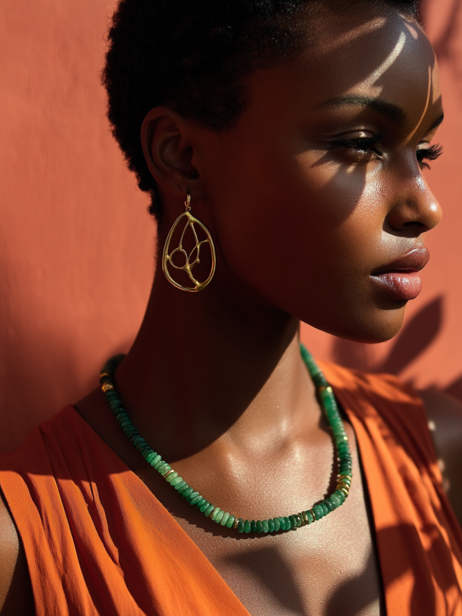 Collier ANTILLES - perles plates naturelles pierres semi précieuses