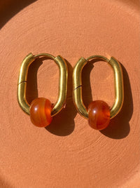 Creoles rectangulaires acier inoxydable cornaline