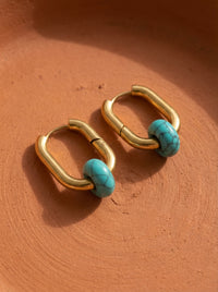 Creoles boucles d’oreilles rectangulaire  turquoise bleu vert
