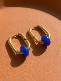 Creoles boucles d’oreilles rectangulaire agates bleues roi