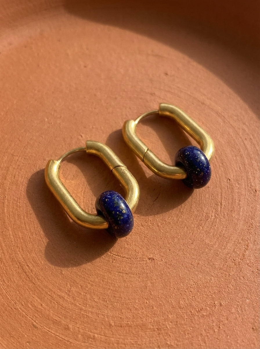 Creoles boucles d’oreilles rectangulaire  blue sand