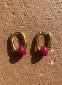 Creoles boucles d’oreilles rectangulaire jade rose fushia