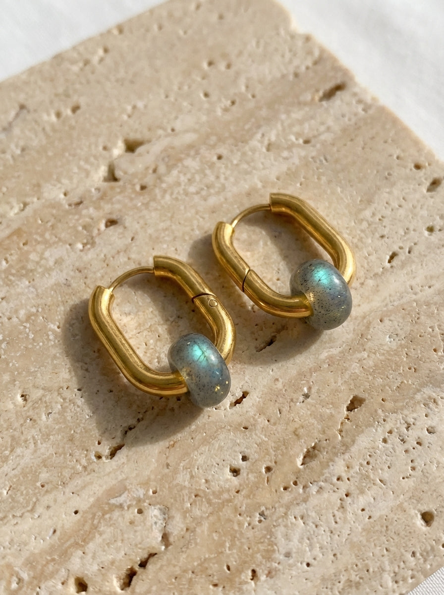 Creoles boucles d’oreilles rectangulaire  labradorite