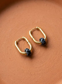 Creoles boucles d’oreilles rectangulaire obsidienne noires flocons 