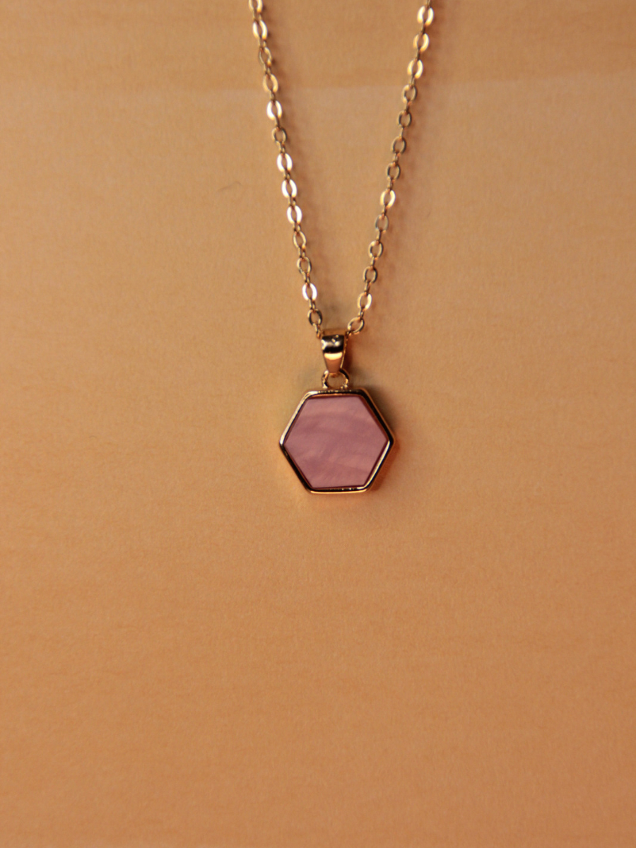 collier or fin femme pendentif hexagone