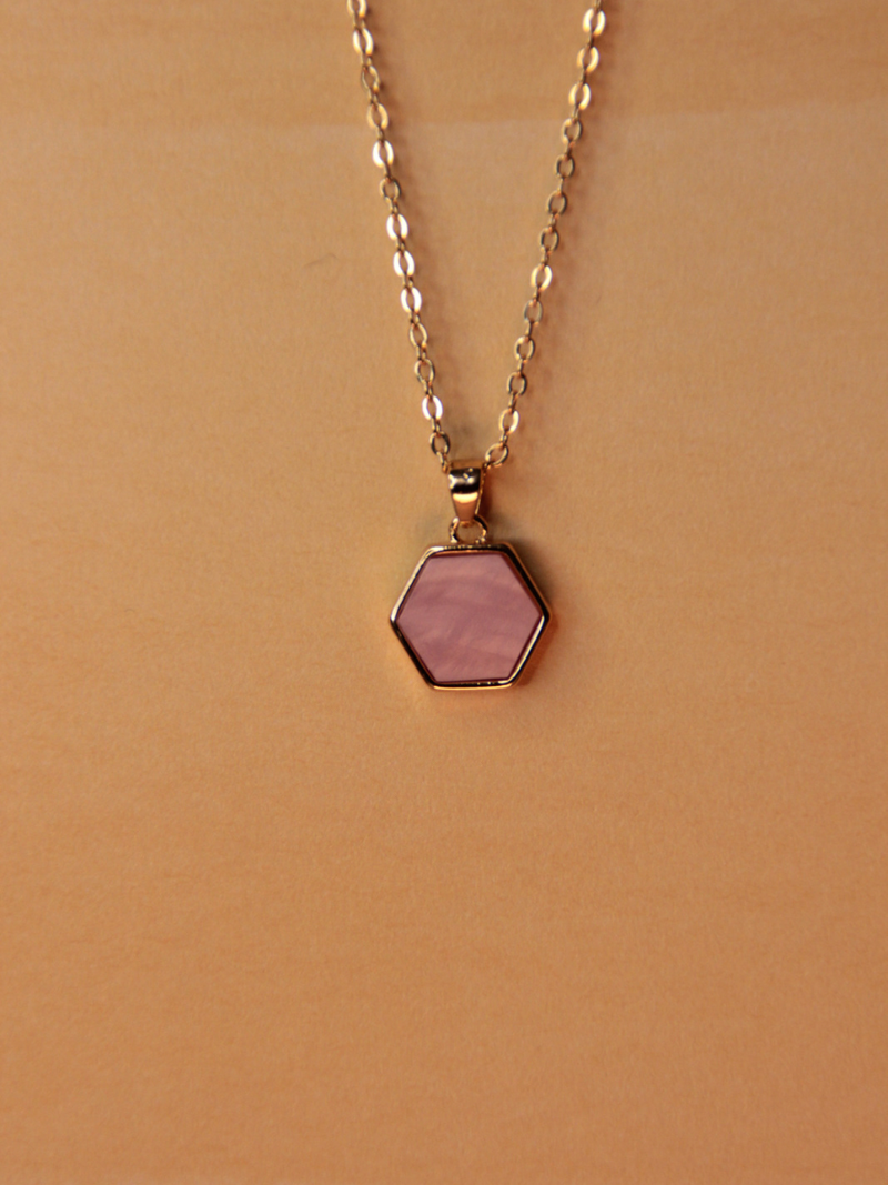 collier or fin femme pendentif hexagone