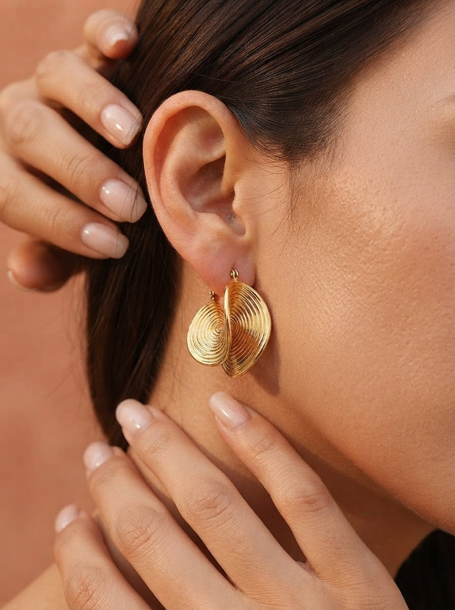 Boucles d'oreilles NAUTILE — Créoles Organiques Dorées - Univers Aquatique