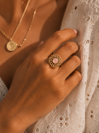 Bague FLORALE — Quartz Rose & Or 24k | Univers Féminin