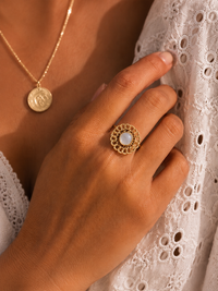 Bague FLORALE — Quartz Rose & Or 24k | Univers Féminin