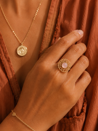 Bague FLORALE — Quartz Rose & Or 24k | Univers Féminin