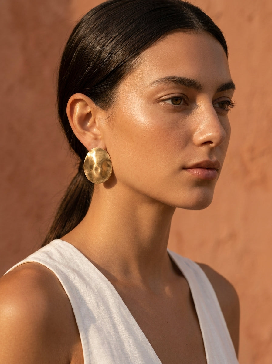 Boucles d'oreilles NÉRÉA — Or 24k Brossé | Univers Aquatique