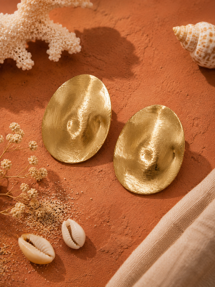 Boucles d'oreilles NÉRÉA — Or 24k Brossé | Univers Aquatique