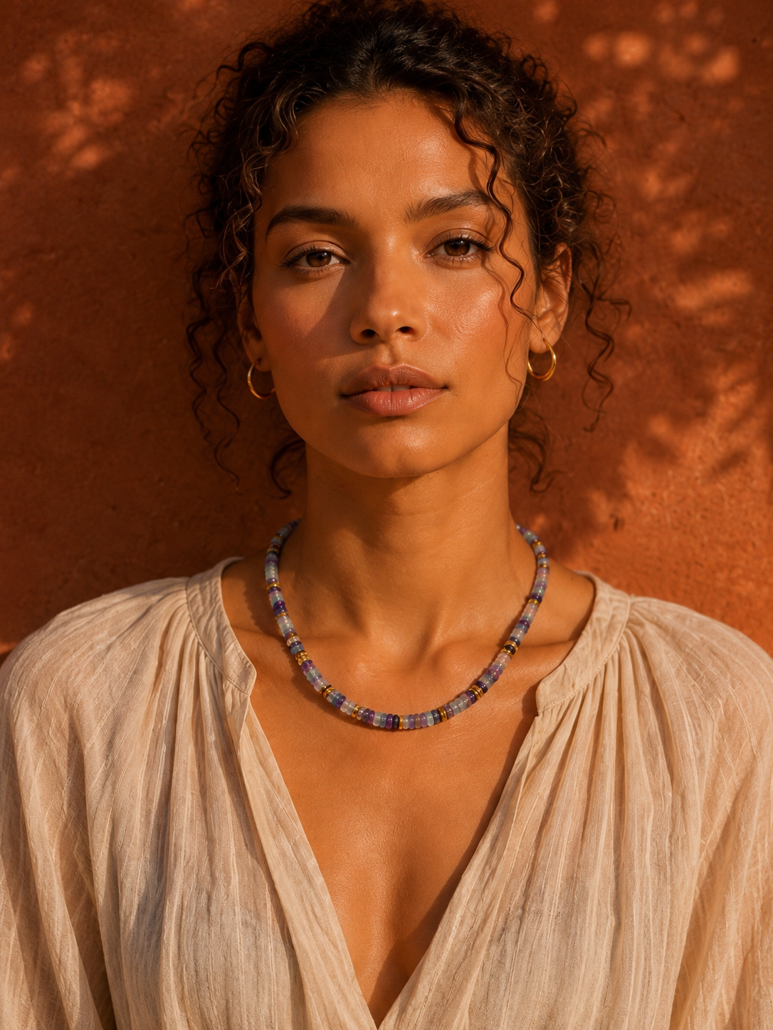 Collier ANTILLES - Ras de cou perles plates naturelles pierres semi précieuses