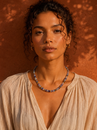 Collier ANTILLES - Ras de cou perles plates naturelles pierres semi précieuses