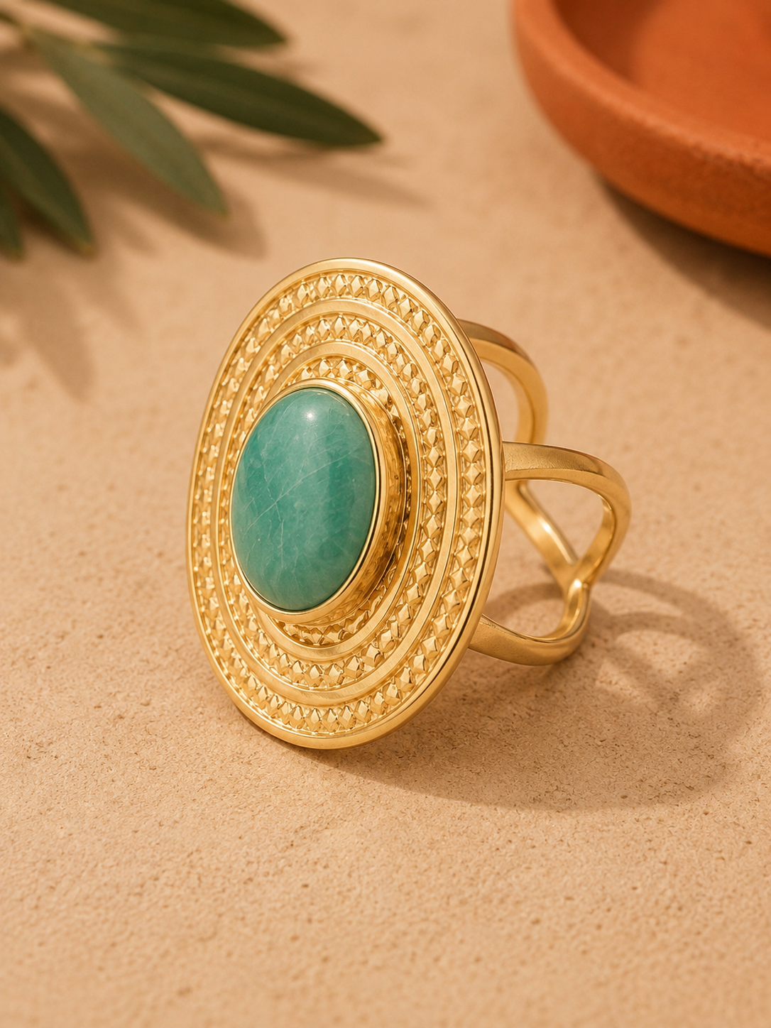 Bague PALMÉA — Amazonite & Or 24k | Univers Végétal