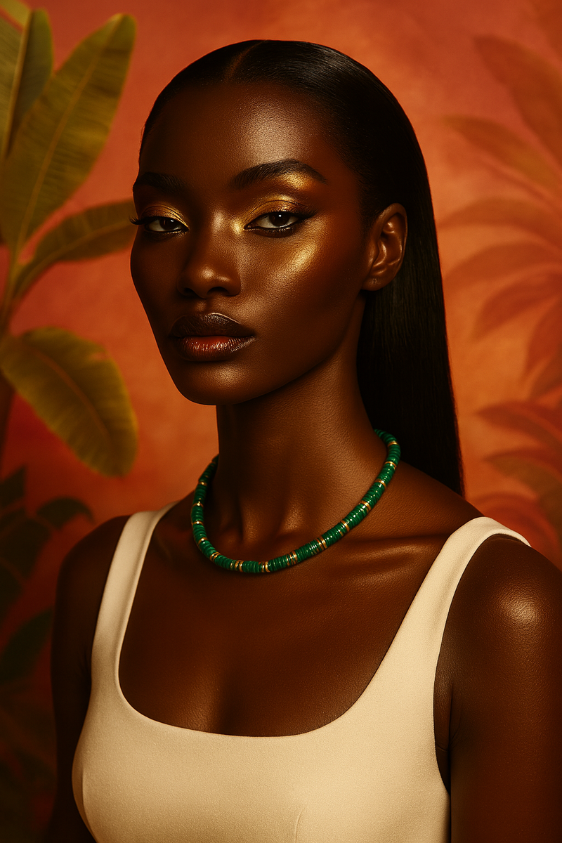 Collier ANTILLES - perles plates naturelles pierres semi précieuses