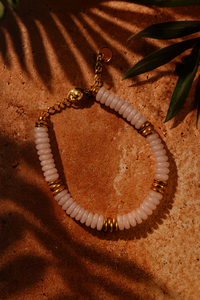 Bracelet ANTILLES - perles plates naturelles pierres semi précieuses