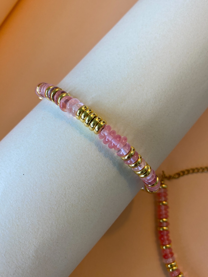 Bracelet femme quartz rose heishis