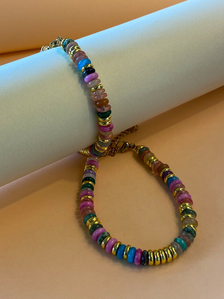 Bracelet réglable pierres heishis multicolore