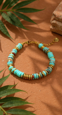 Bracelet ANTILLES - perles plates naturelles pierres semi précieuses