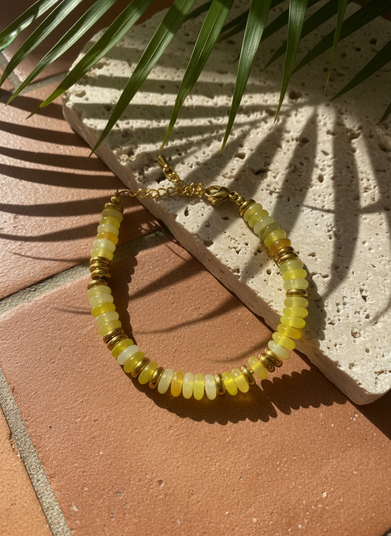 Bracelet ANTILLES - perles plates naturelles pierres semi précieuses