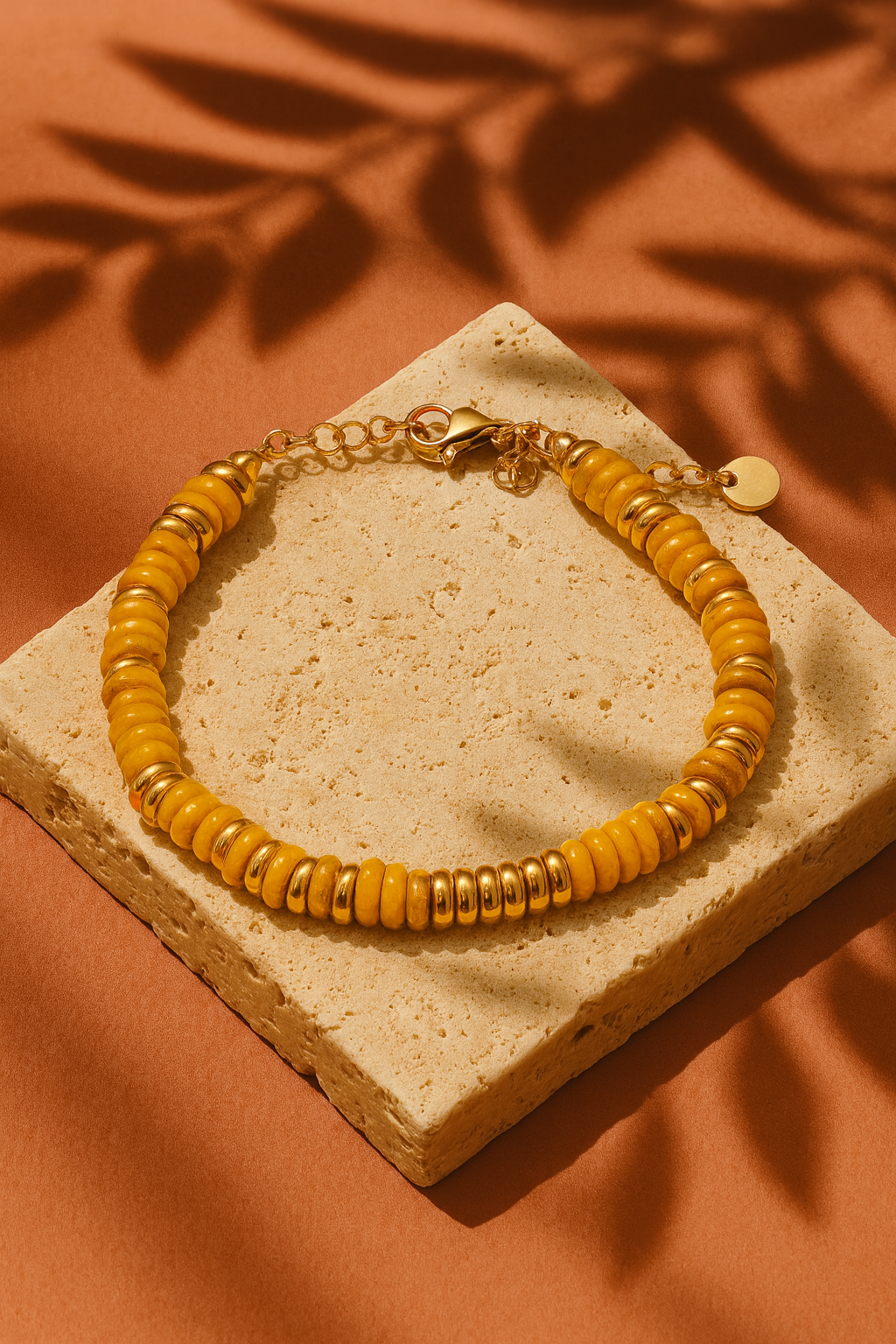 Bracelet ANTILLES - perles plates naturelles pierres semi précieuses