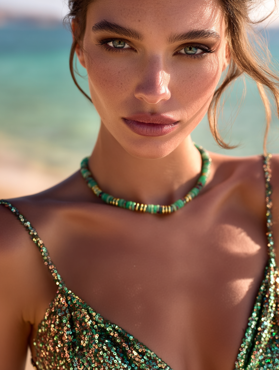 Collier ANTILLES - perles plates naturelles pierres semi précieuses