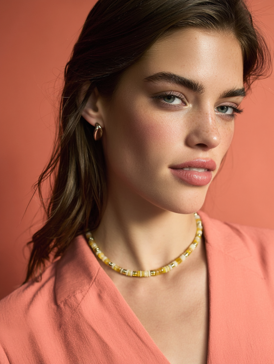 Collier ANTILLES - perles plates naturelles pierres semi précieuses